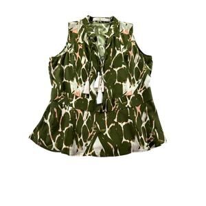 Marie Oliver Lola Blouse M Green Abstract Print Silk Sleeveless Tie Front Top